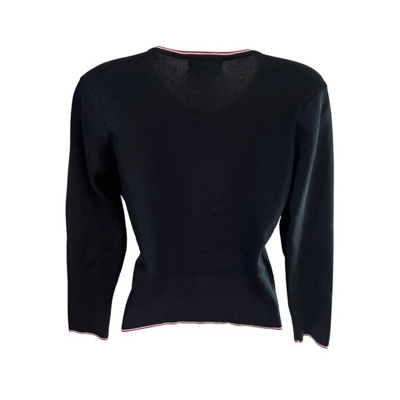 Vintage 90s Retro Carducci Black Long Sleeve Sweater W/ White Dotted & Red Trim - Picture 3 of 6